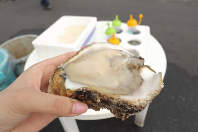 那珂湊おさかな市場　生牡蠣　岩牡蠣　ランチ　食べ歩き