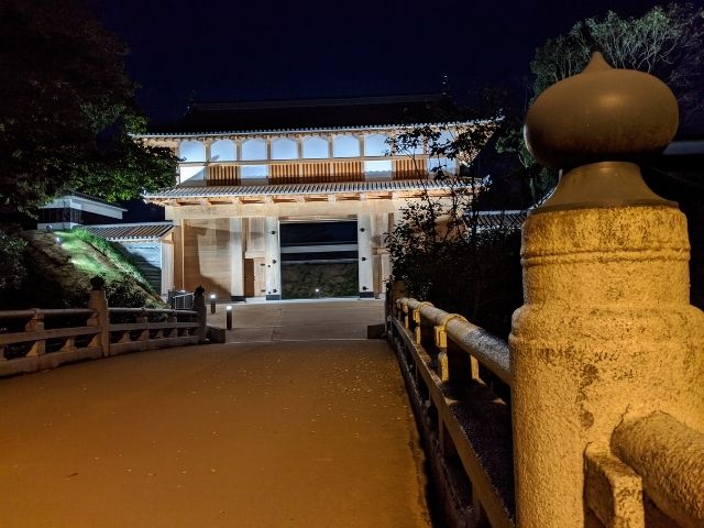 水戸城の大手門　復元完成　ライトアップ